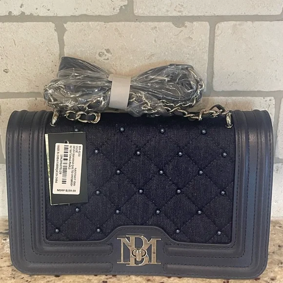 Badgley Mischka Navy Quilted Shoulder Bag NWT - Picture 1 of 11
